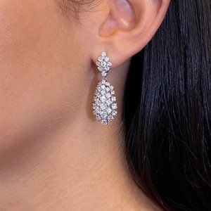 Rachel Koen Diamond Drop Earrings 14K White Gold 4.32Cttw